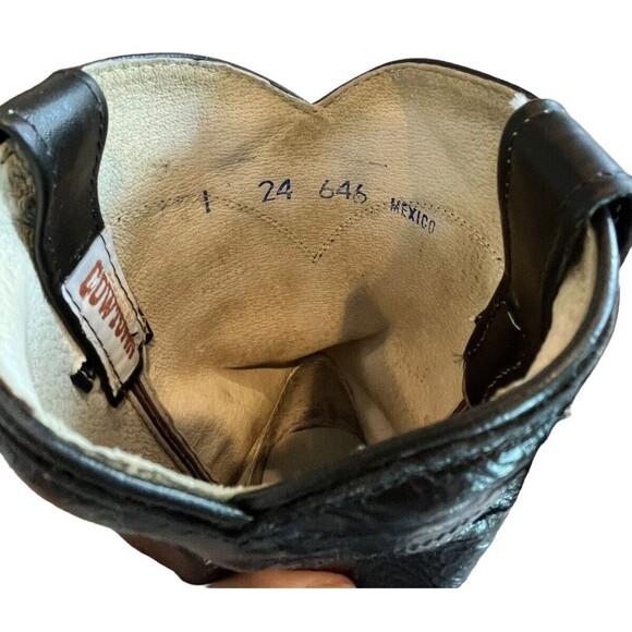 Cowtown Mens women’s Roper Black Leather Western Boots 6B Hand Made - Picture 8 of 10